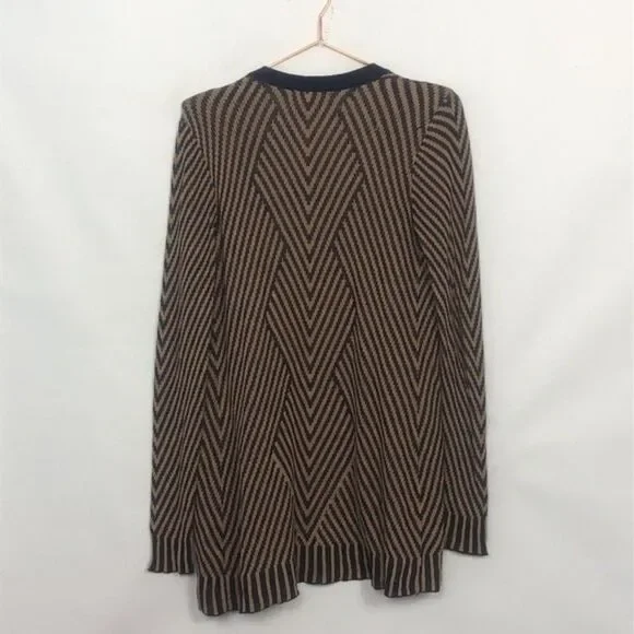 Belldini Open Front Cardigan Geo Stripes Tan & Navy New Condition Small - Picture 3 of 7